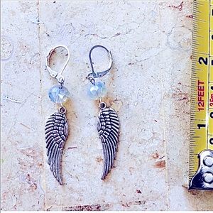 ANGEL WING MOONSTONE QUARTZ CRYSTAL SILVER EARRING
